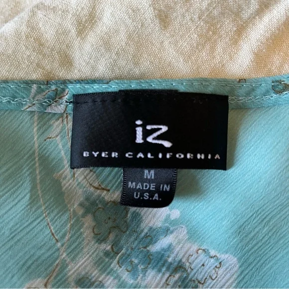 Y2K Byer California Teal Floral Tie-Front Sleeveless Going Out Top (M) - Picture 4 of 5